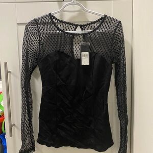 Guess Long Sleeve Dotted Mesh Top Size Small
